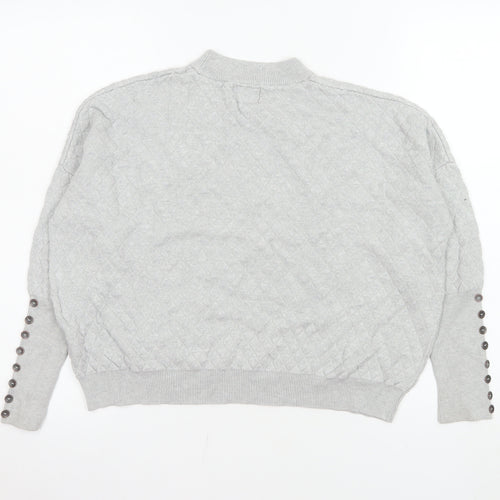 Firetrap Women Grey Quilted Button Sleeve Pullover Sweatshirt Size 8