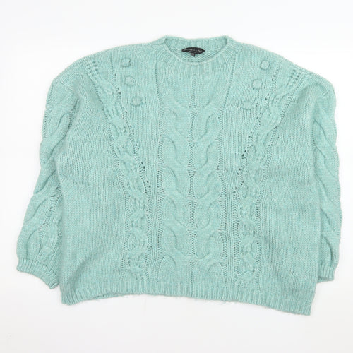 F&F Women’s Green Cable-Knit Jumper Size 16 Crew Neck Knitwear