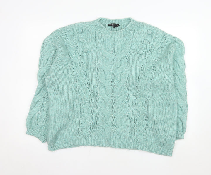 F&F Women’s Green Cable-Knit Jumper Size 16 Crew Neck Knitwear