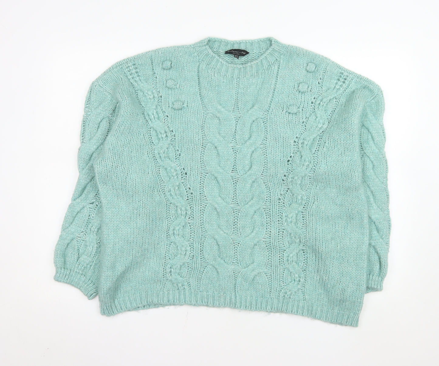 F&F Women’s Green Cable-Knit Jumper Size 16 Crew Neck Knitwear