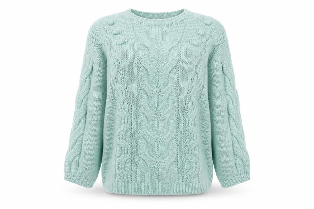 F&F Women’s Green Cable-Knit Jumper Size 16 Crew Neck Knitwear