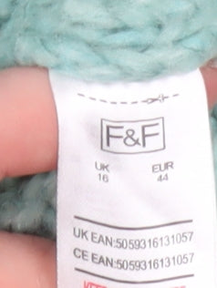 F&F Women’s Green Cable-Knit Jumper Size 16 Crew Neck Knitwear