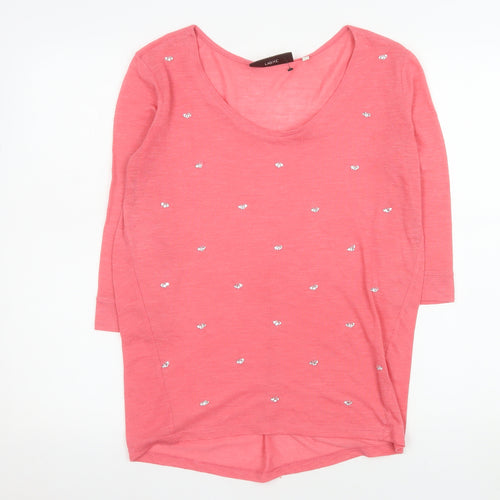 Next Women Pink Beaded 3/4 Sleeve Cotton T-Shirt Size 8