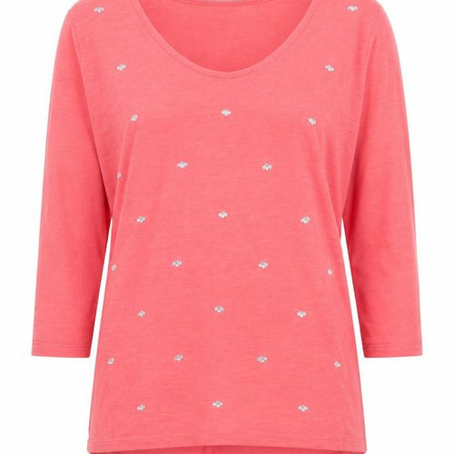 Next Women Pink Beaded 3/4 Sleeve Cotton T-Shirt Size 8
