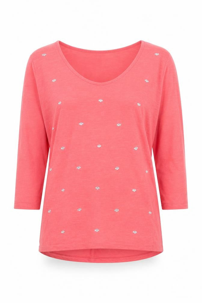 Next Women Pink Beaded 3/4 Sleeve Cotton T-Shirt Size 8
