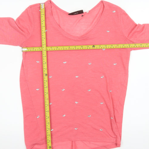 Next Women Pink Beaded 3/4 Sleeve Cotton T-Shirt Size 8