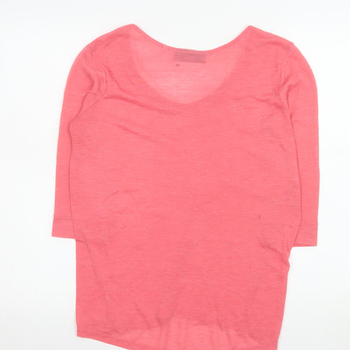 Next Women Pink Beaded 3/4 Sleeve Cotton T-Shirt Size 8