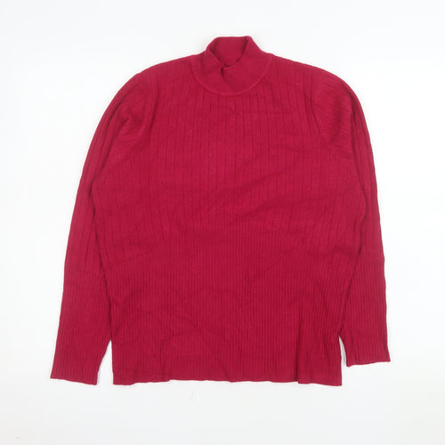 Marks and Spencer Women's Red Roll Neck Ribbed Knit Jumper Size 18
