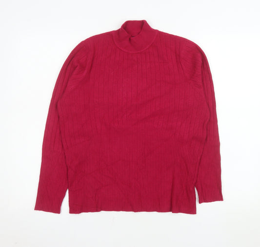 Marks and Spencer Women's Red Roll Neck Ribbed Knit Jumper Size 18