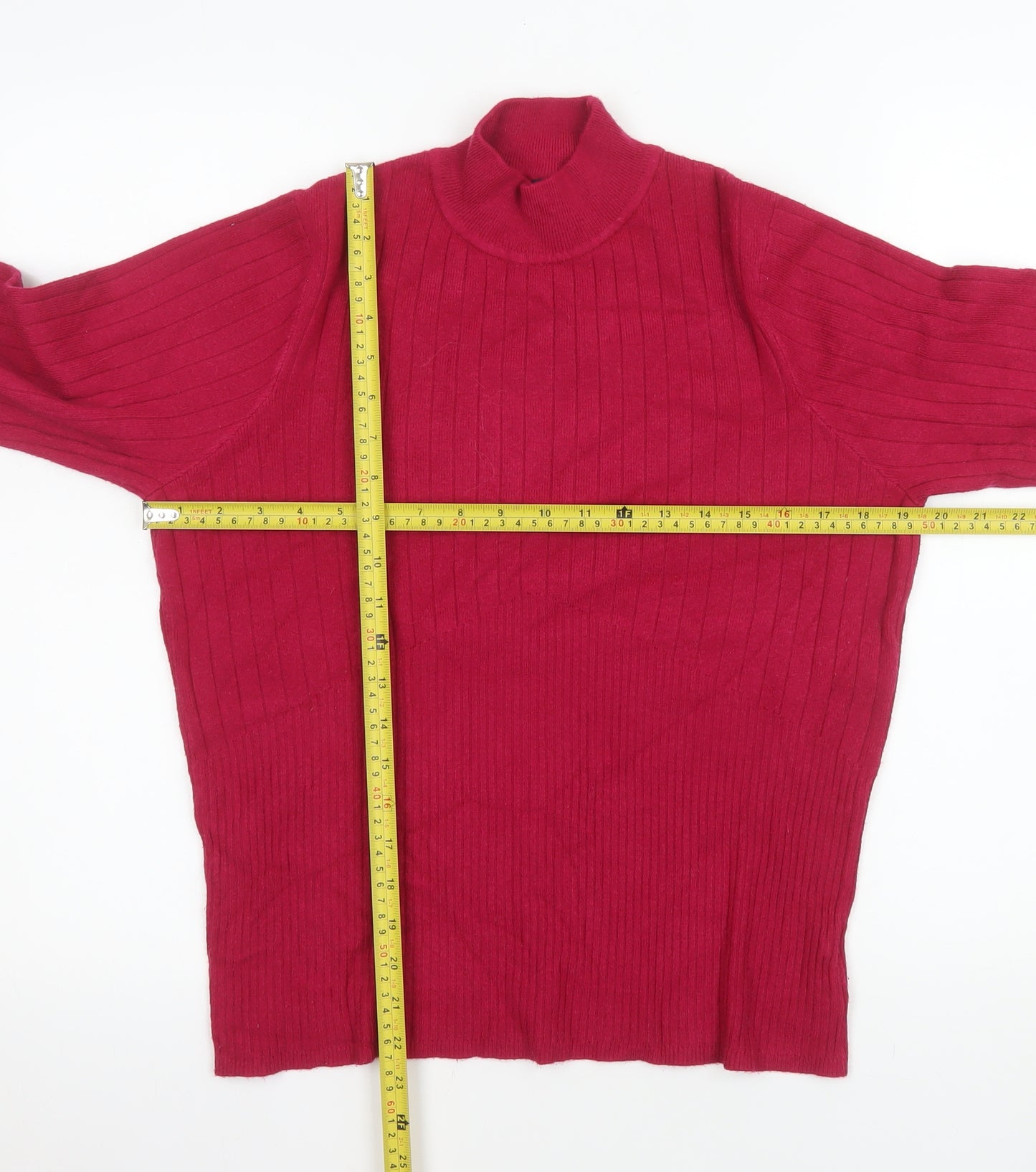 Marks and Spencer Women's Red Roll Neck Ribbed Knit Jumper Size 18