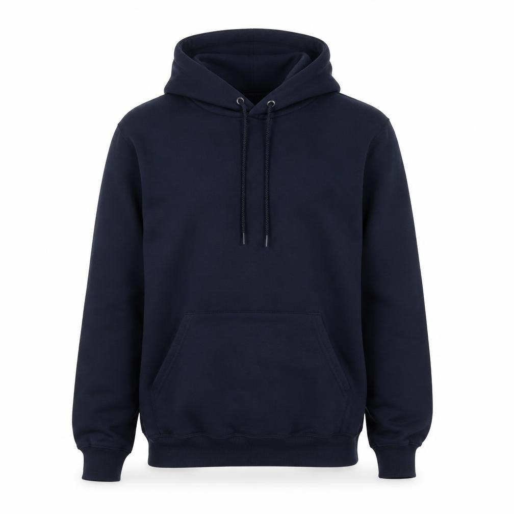 Front view of Champion Men's Blue Pullover Hoodie Small Fleece Logo Sweatshirt