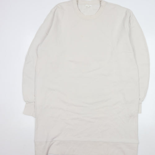 COS Women Ivory Cotton Long Sleeve T-Shirt Dress Size 14