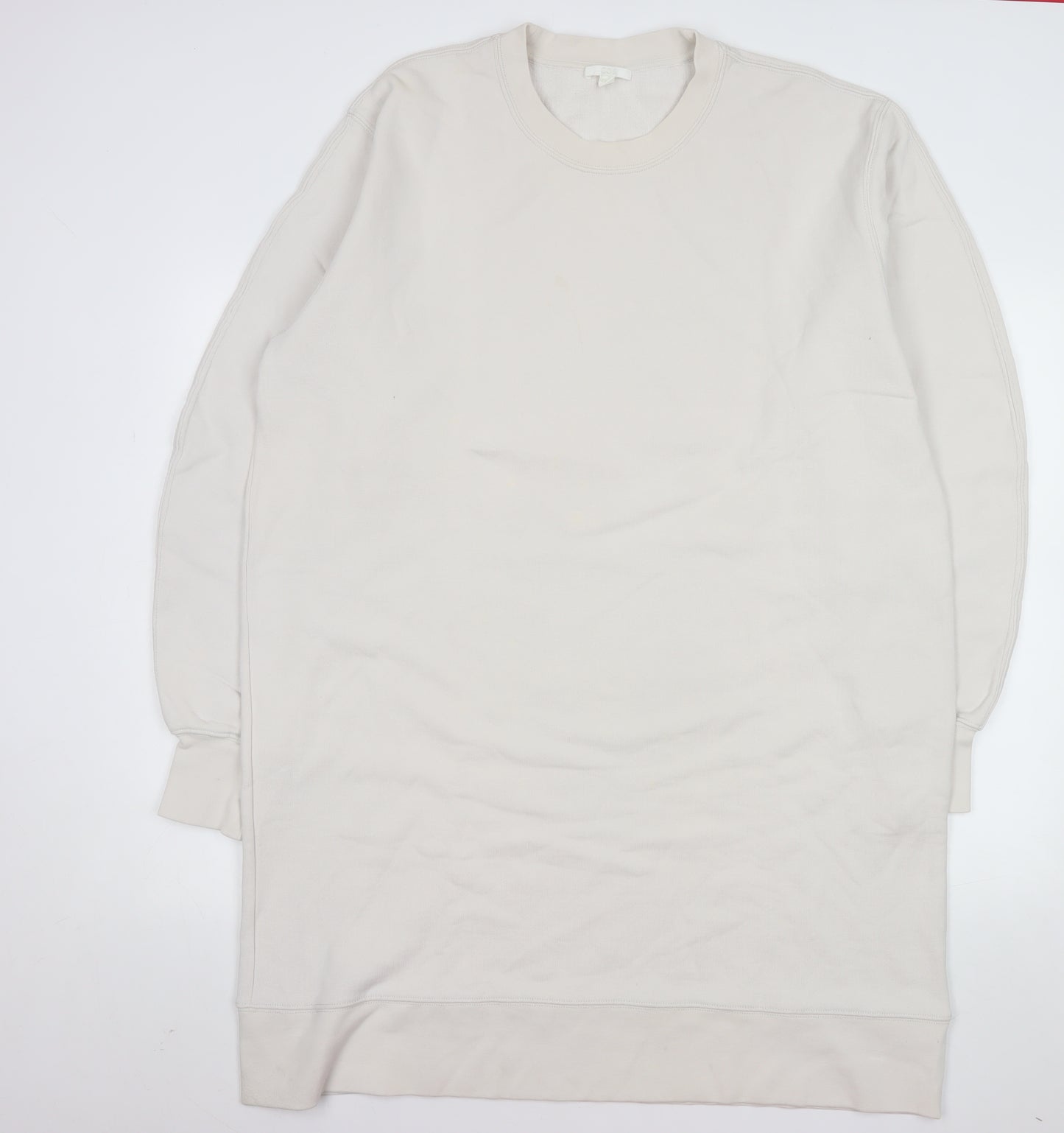COS Women Ivory Cotton Long Sleeve T-Shirt Dress Size 14