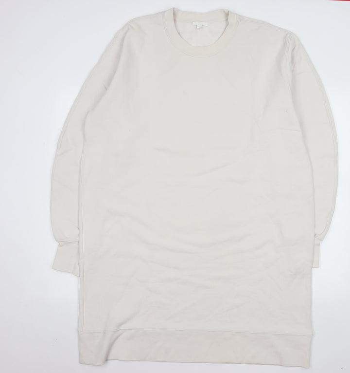 COS Women Ivory Cotton Long Sleeve T-Shirt Dress Size 14