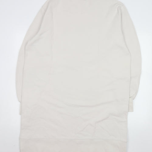 COS Women Ivory Cotton Long Sleeve T-Shirt Dress Size 14