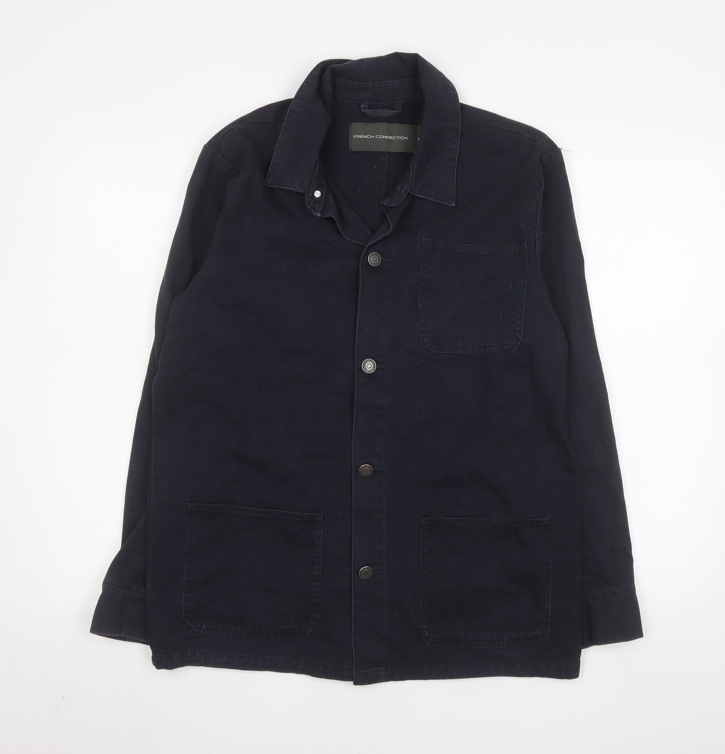 French Connection Men's Blue Cotton Button-Up Jacket M