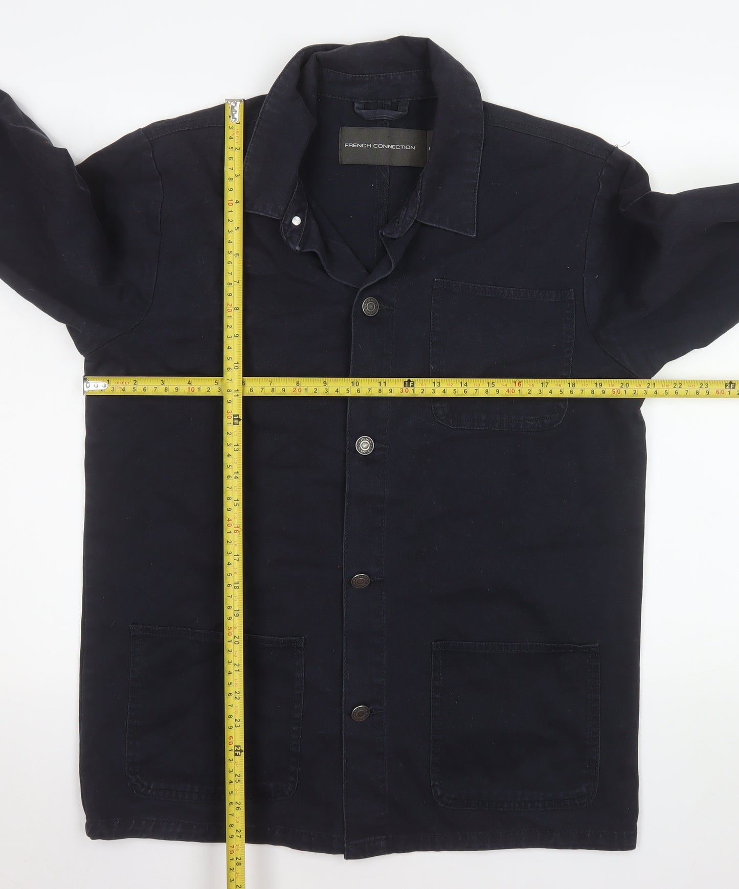 French Connection Men's Blue Cotton Button-Up Jacket M