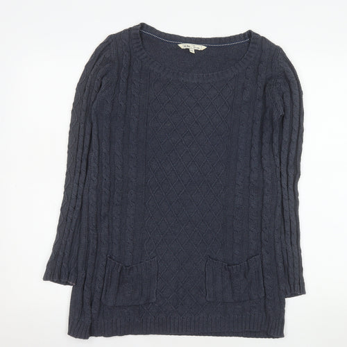 Fat Face Womens Blue Cotton Cable Knit Long Sleeve Jumper Size 12