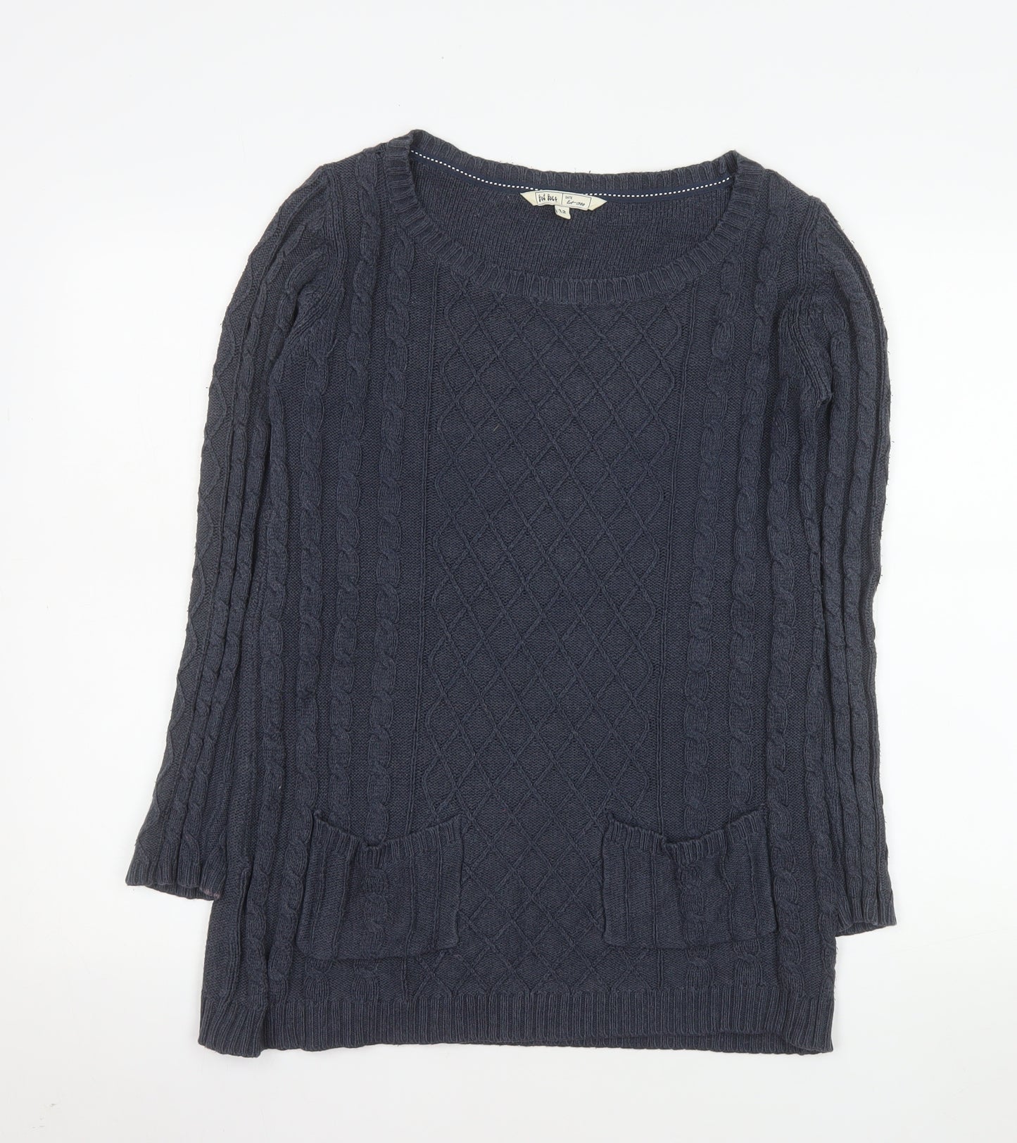 Fat Face Womens Blue Cotton Cable Knit Long Sleeve Jumper Size 12