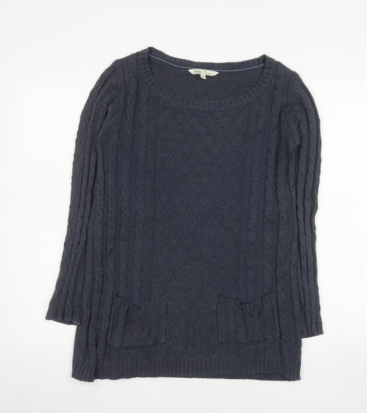 Fat Face Womens Blue Cotton Cable Knit Long Sleeve Jumper Size 12