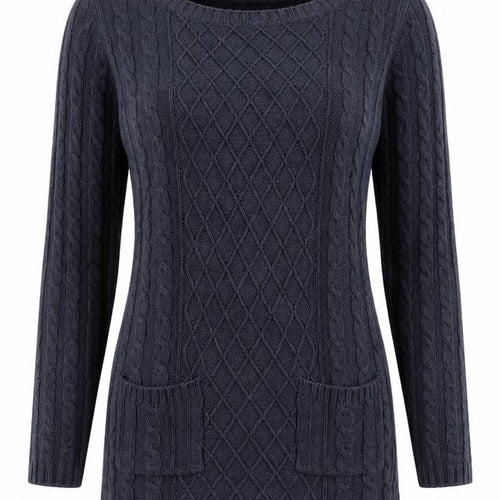 Fat Face Womens Blue Cotton Cable Knit Long Sleeve Jumper Size 12