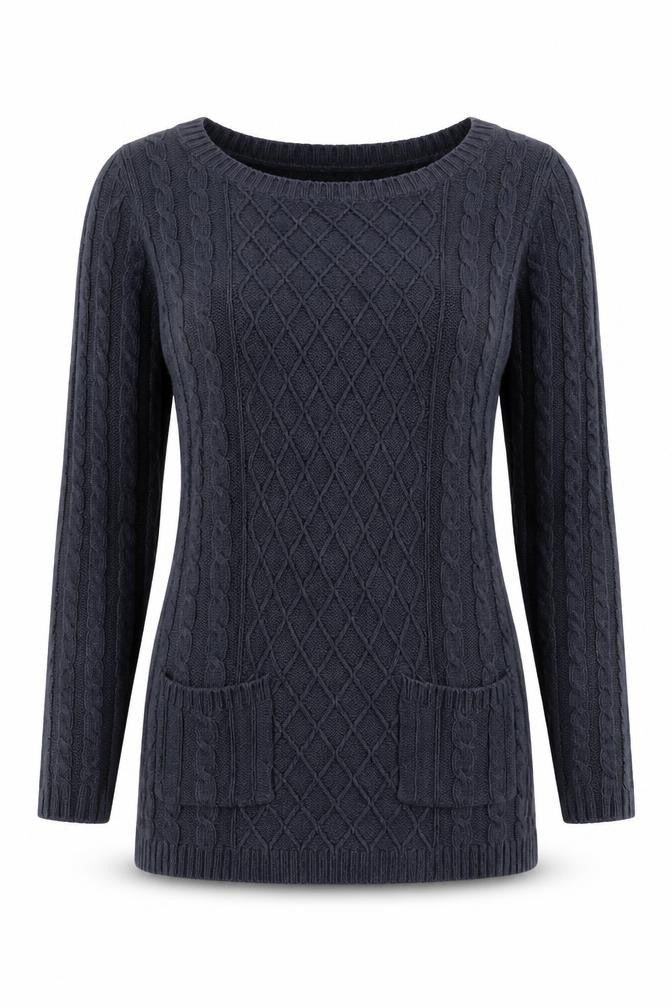 Fat Face Womens Blue Cotton Cable Knit Long Sleeve Jumper Size 12