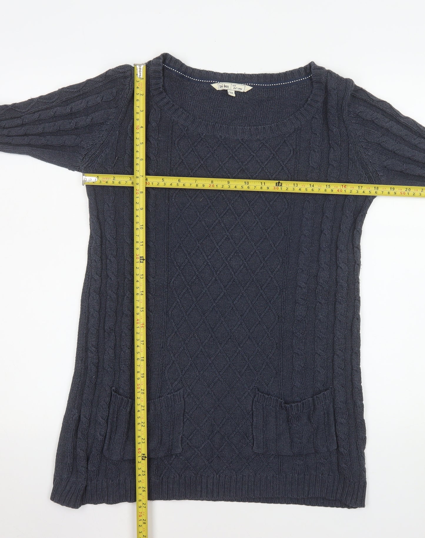 Fat Face Womens Blue Cotton Cable Knit Long Sleeve Jumper Size 12
