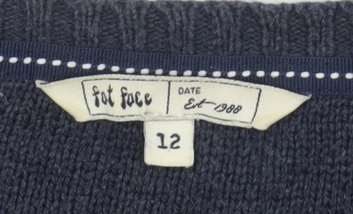 Fat Face Womens Blue Cotton Cable Knit Long Sleeve Jumper Size 12