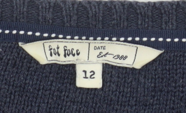 Fat Face Womens Blue Cotton Cable Knit Long Sleeve Jumper Size 12