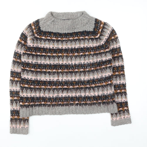 Marks and Spencer Women Grey Fair Isle Chunky Knit Jumper Size 10