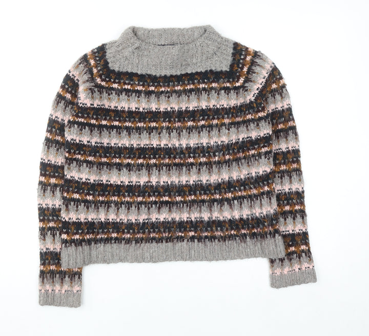 Marks and Spencer Women Grey Fair Isle Chunky Knit Jumper Size 10