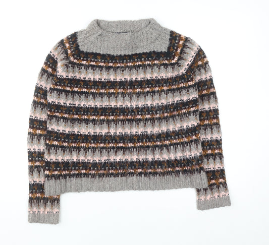 Marks and Spencer Women Grey Fair Isle Chunky Knit Jumper Size 10