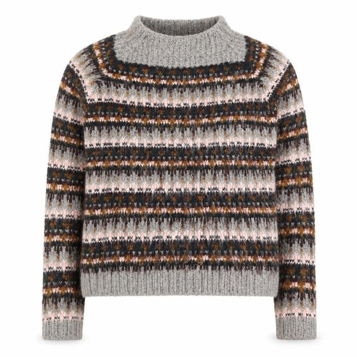 Marks and Spencer Women Grey Fair Isle Chunky Knit Jumper Size 10