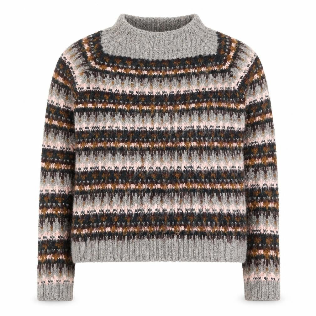 Marks and Spencer Women Grey Fair Isle Chunky Knit Jumper Size 10