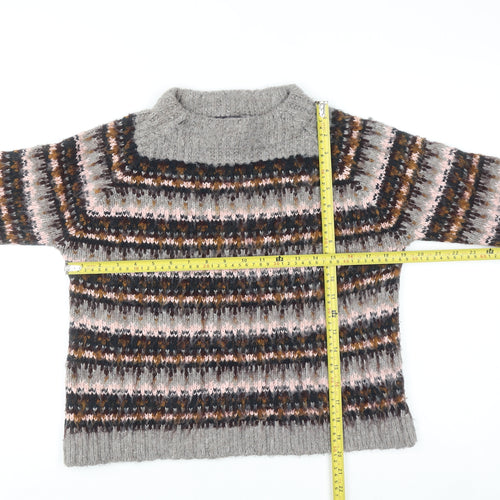 Marks and Spencer Women Grey Fair Isle Chunky Knit Jumper Size 10