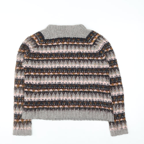 Marks and Spencer Women Grey Fair Isle Chunky Knit Jumper Size 10