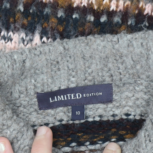 Marks and Spencer Women Grey Fair Isle Chunky Knit Jumper Size 10
