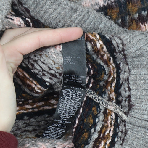 Marks and Spencer Women Grey Fair Isle Chunky Knit Jumper Size 10