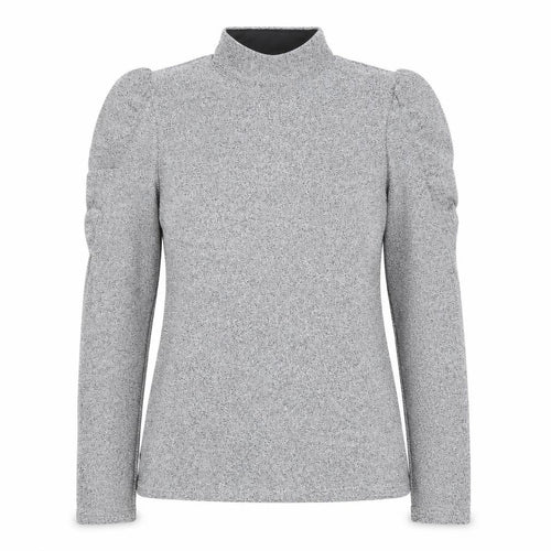 Feather & Bone London Women’s Silver Metallic Roll Neck Puff Sleeve Top L