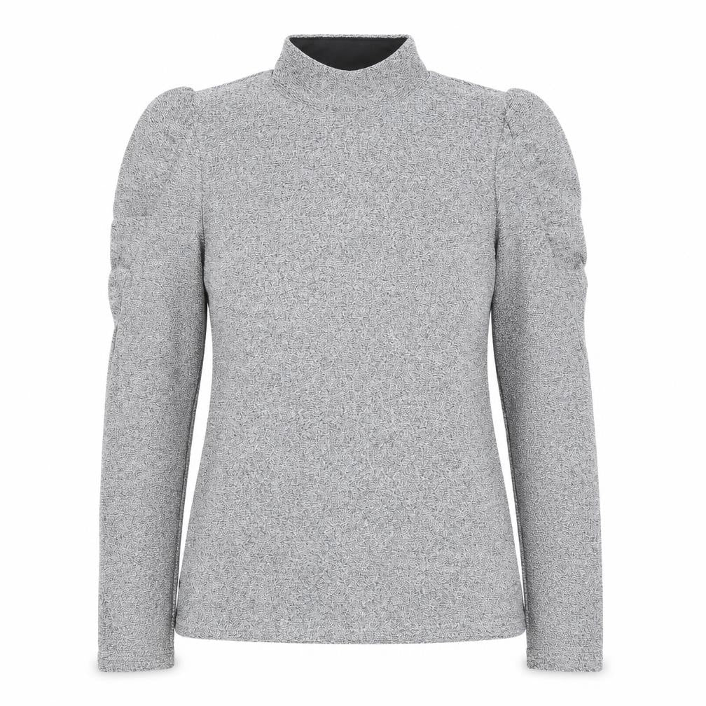 Feather & Bone London Women’s Silver Metallic Roll Neck Puff Sleeve Top L