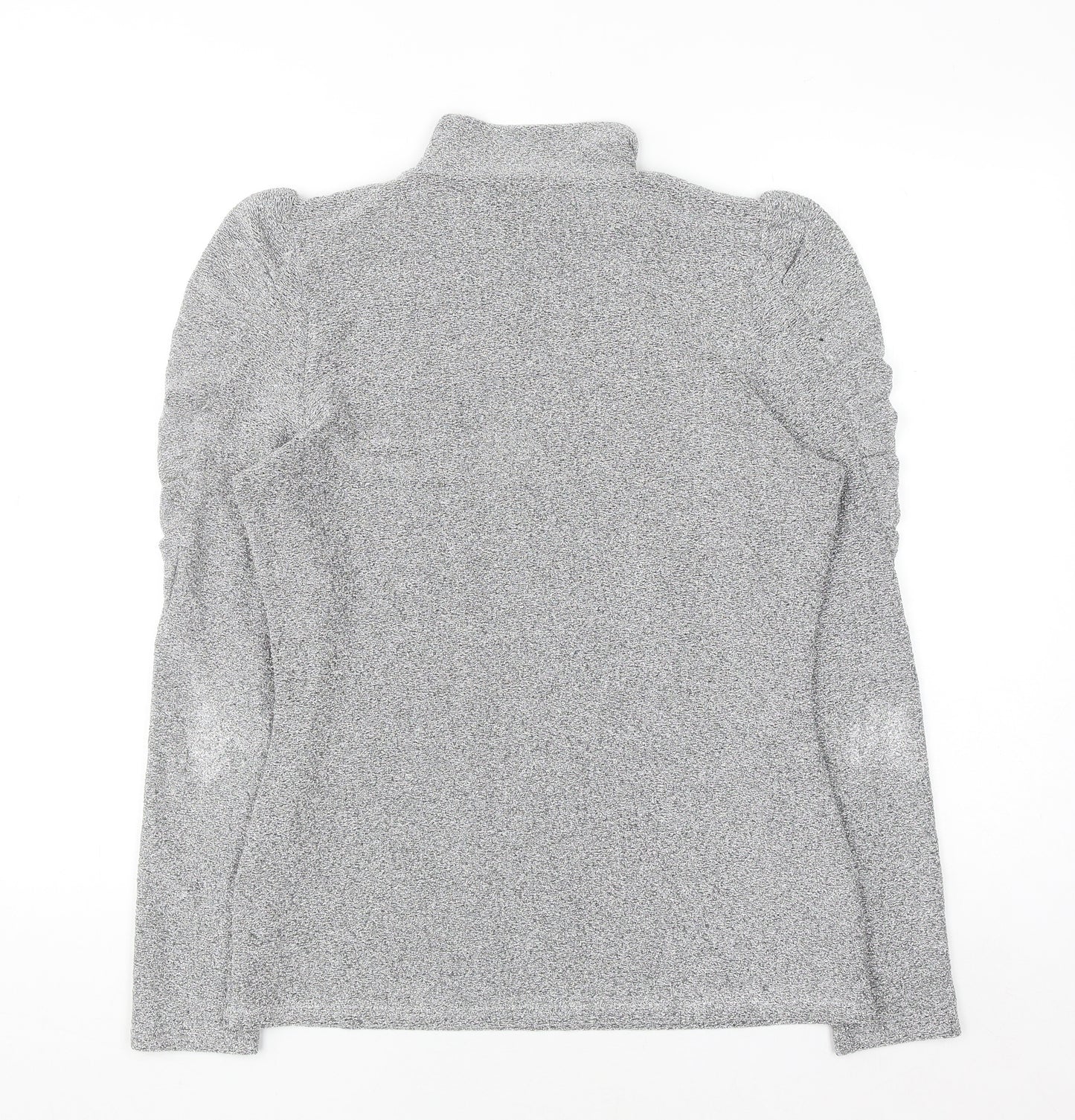 Feather & Bone London Women’s Silver Metallic Roll Neck Puff Sleeve Top L