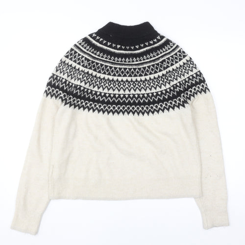 H&M Women Beige Fair Isle Roll Neck Jumper Size S
