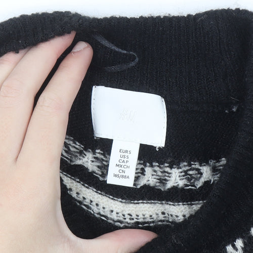 H&M Women Beige Fair Isle Roll Neck Jumper Size S