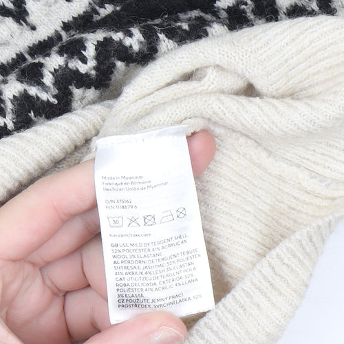 H&M Women Beige Fair Isle Roll Neck Jumper Size S
