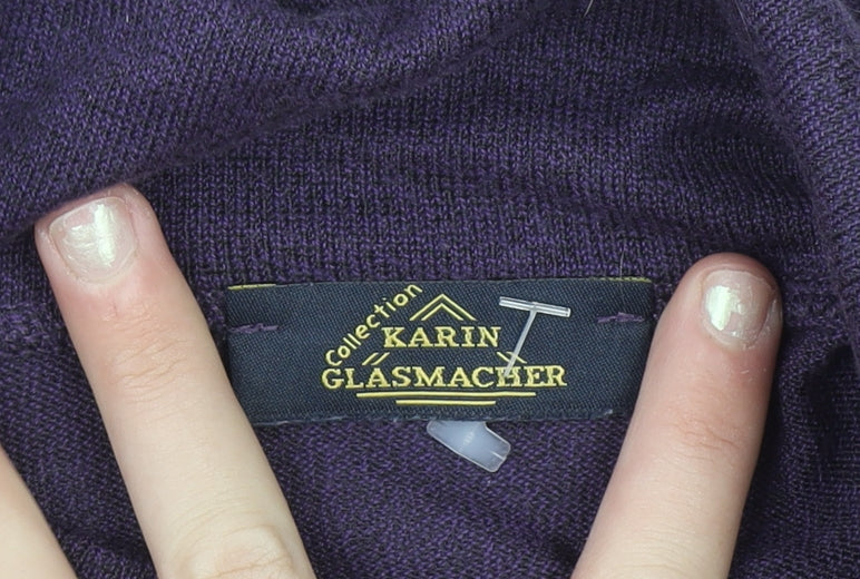 Karin Glasmacher Women's Purple Roll Neck Knit Jumper Size 14