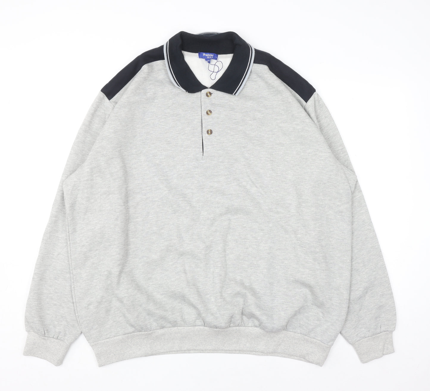 Premier Man Mens Grey Collared XL Henley Sweatshirt