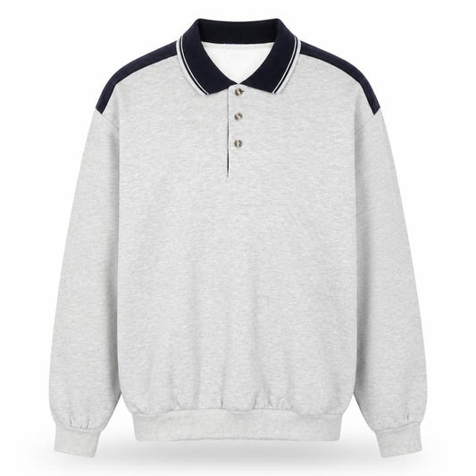 Front view of Premier Man men’s grey collared xl henley sweatshirt