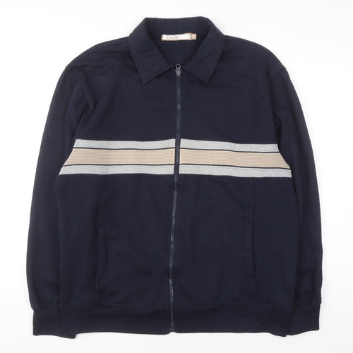 Cavallo Men's Blue Full Zip Collared Striped Sweatshirt XL
