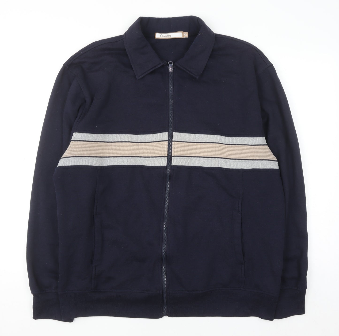 Cavallo Men's Blue Full Zip Collared Striped Sweatshirt XL