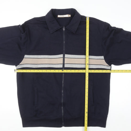 Cavallo Men's Blue Full Zip Collared Striped Sweatshirt XL